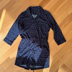 Banana Republic blue pink diamond patterned button up romper size 4!